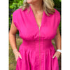 Leanne Solid V-Neck Midi Dress - Magenta