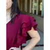 Liza V-Neck Ruffle Sleeves Mini Dress - Burgundy
