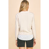 Jessa V-Neck Knit Woven Combo Top - Oatmeal