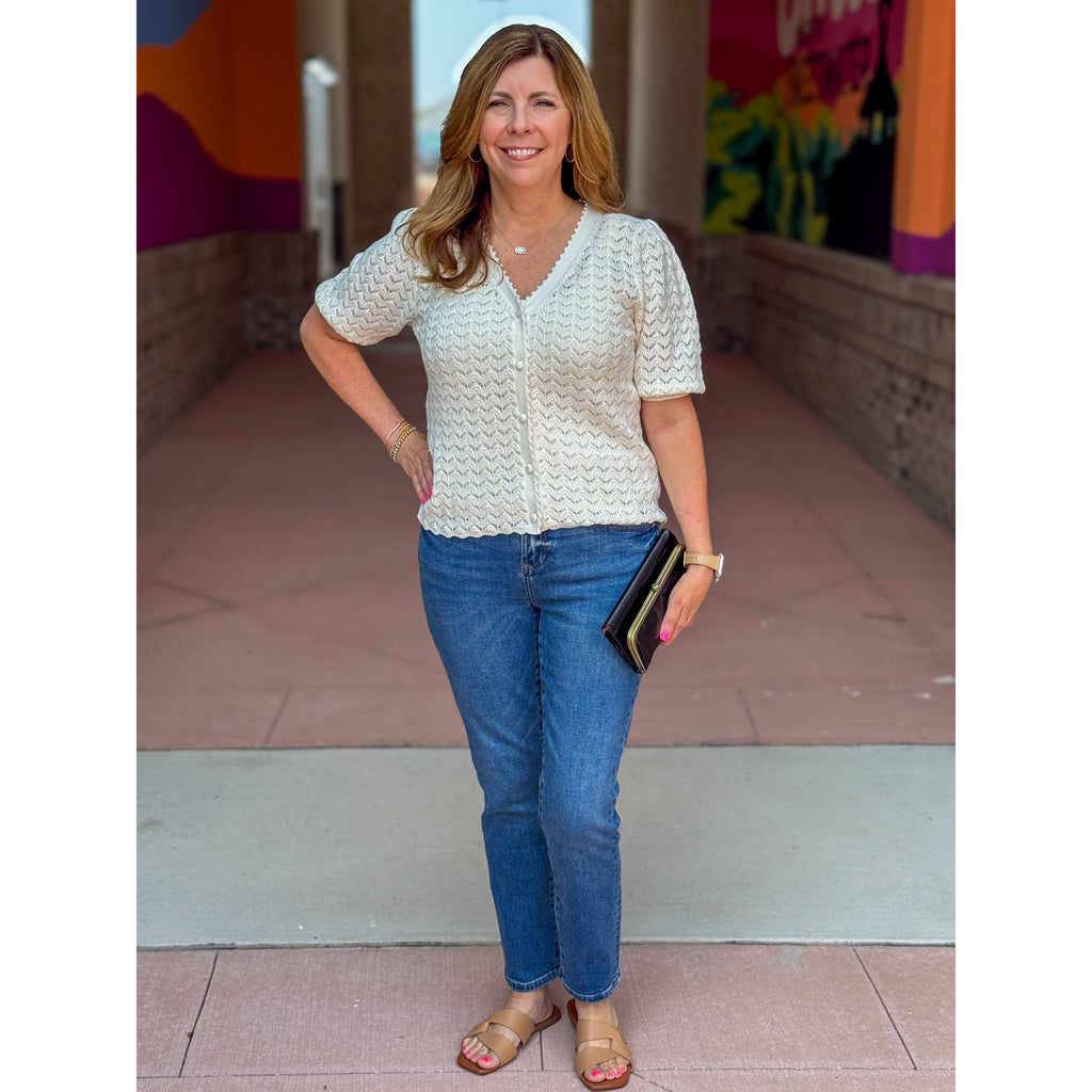 Valerie V-neck Scalloped Edge Cardigan - Ivory