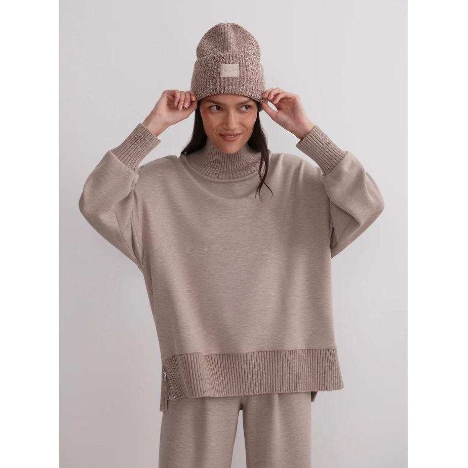 Varley Barker High-Neck Sweat - Taupe Marl