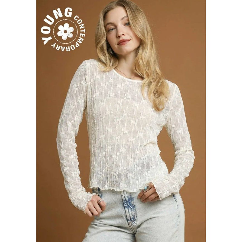 Verity Lace Textured Long Sleeve Top - Cream