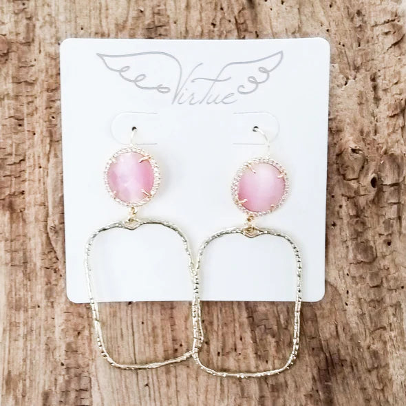 Virtue Gemstone CZ with Hammered Rectangle Earrings - Blush