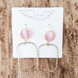 Virtue Gemstone CZ with Hammered Rectangle Earrings - Blush