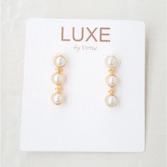 Virtue LUXE Triple Drop Pearl Earrings - The Lynda/Gold