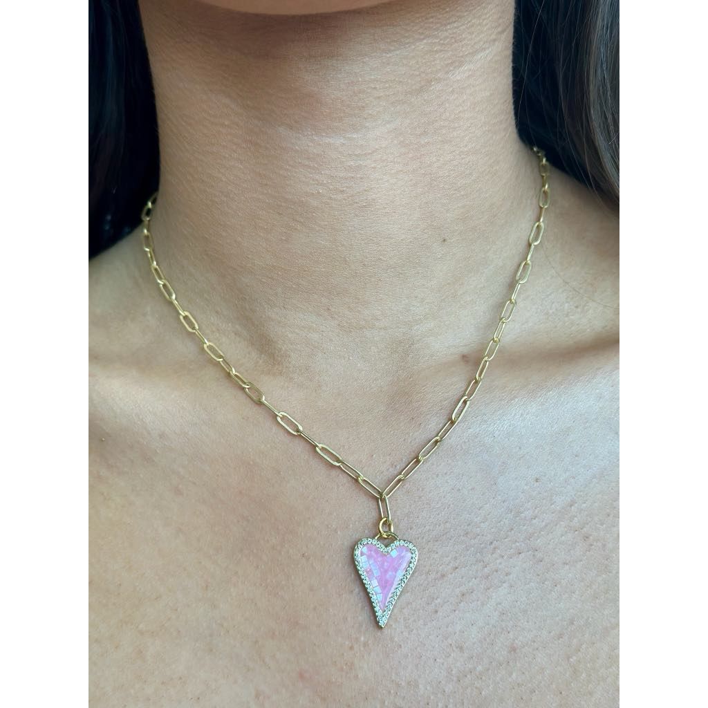 Virtue Mosaic Heart 16" Paperclip Necklace  - Light Pink