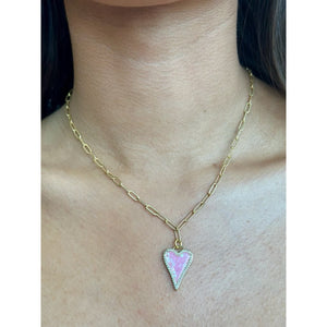 Virtue Mosaic Heart 16" Paperclip Necklace  - Light Pink
