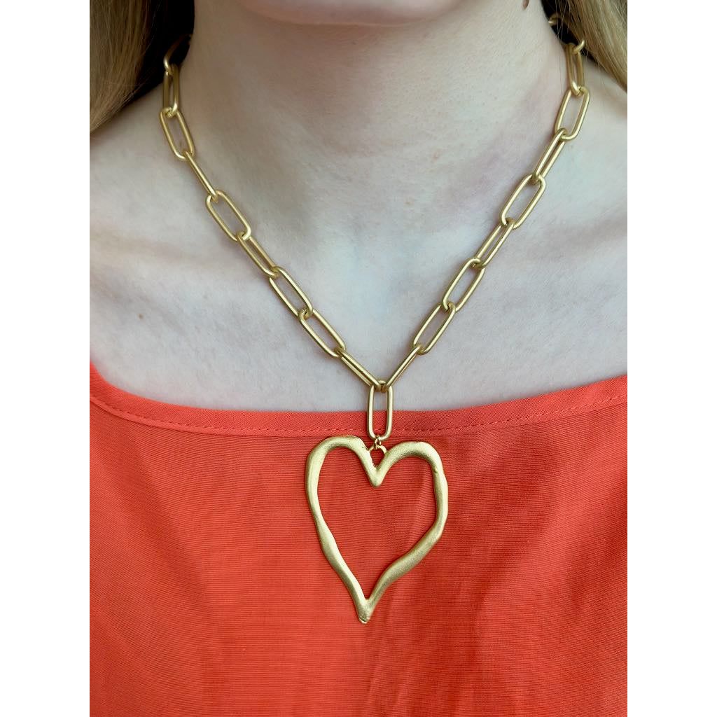 Virtue 18" XL Paperclip Necklace with Gold Heart