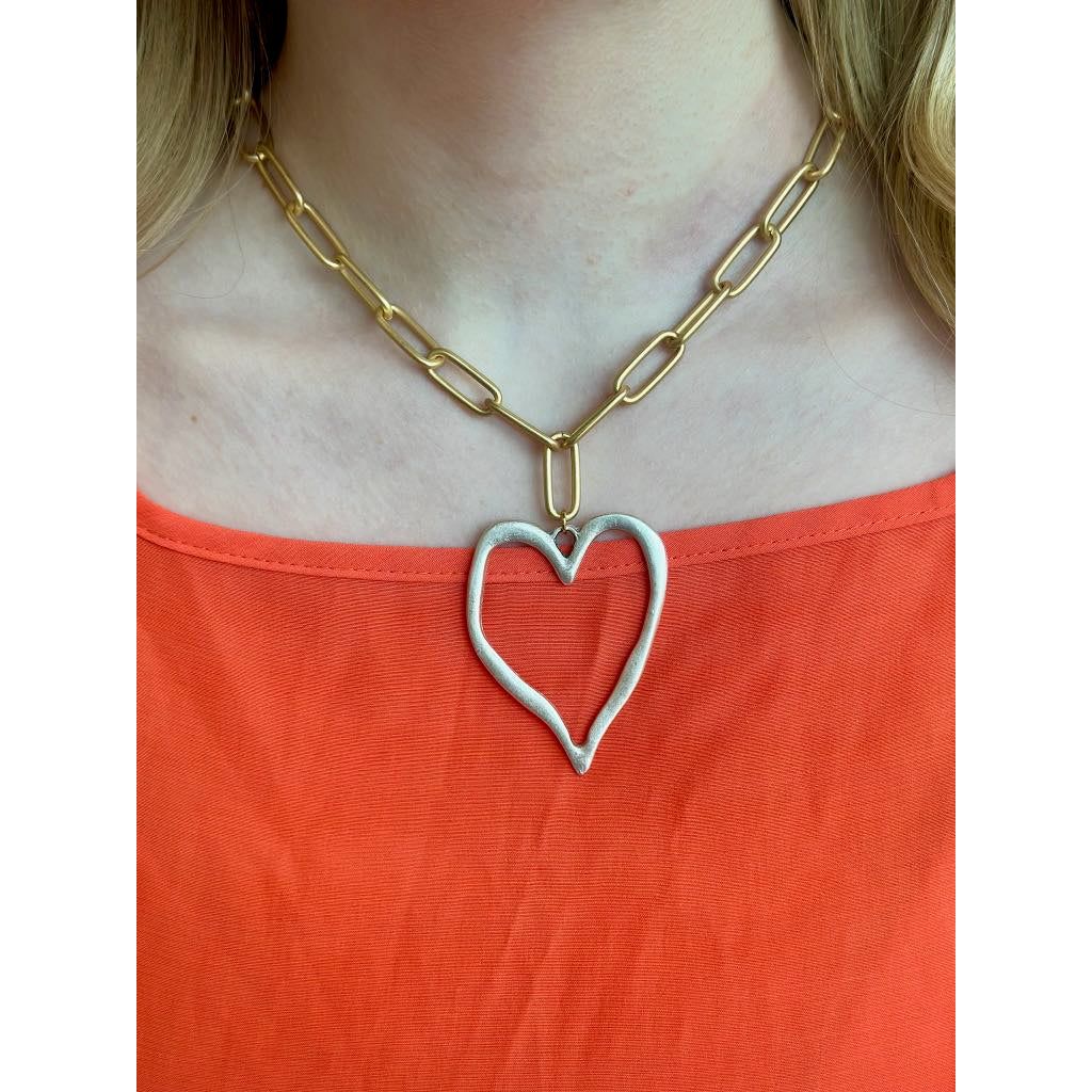 Virtue 18" XL Paperclip Necklace with Silver Heart