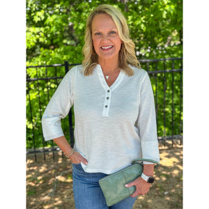 Wendy Waffle Knit Top with Henley Neckline - Off White