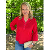 Wendy Waffle Knit Top with Henley Neckline - Red