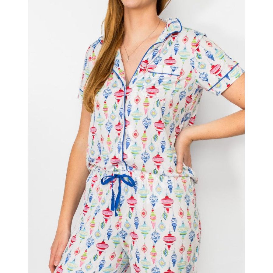 Whimsical Wonders Short Sleeve Button Up Sleep Shirt - White/Multi