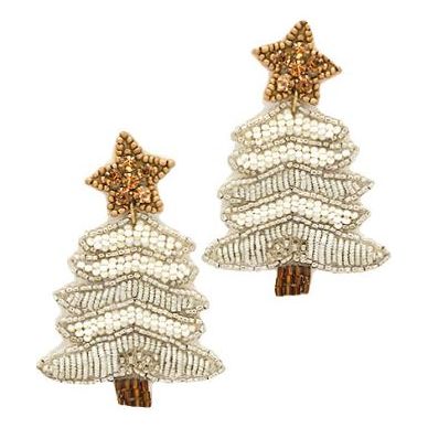 Beaded Christmas Tree Earring - White