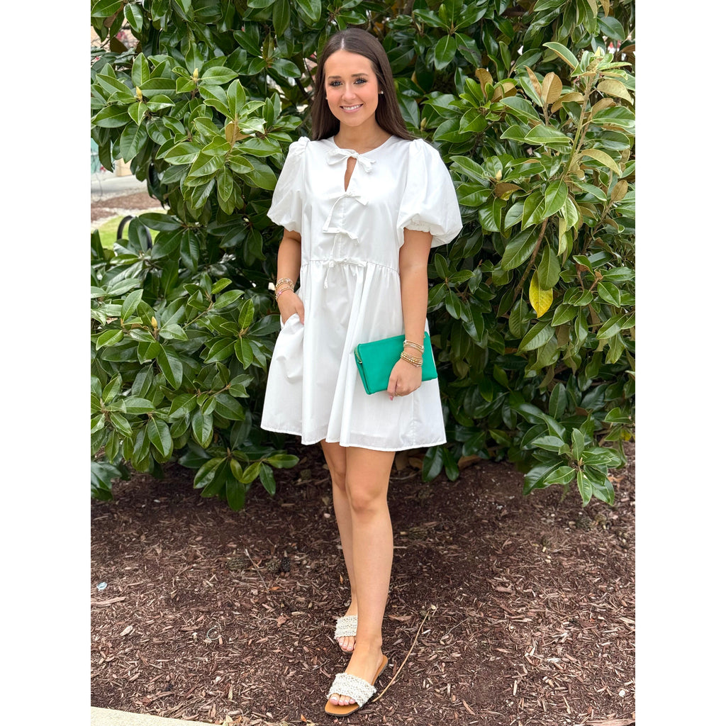 Melanie Bubble Sleeve Mini Dress - Off White