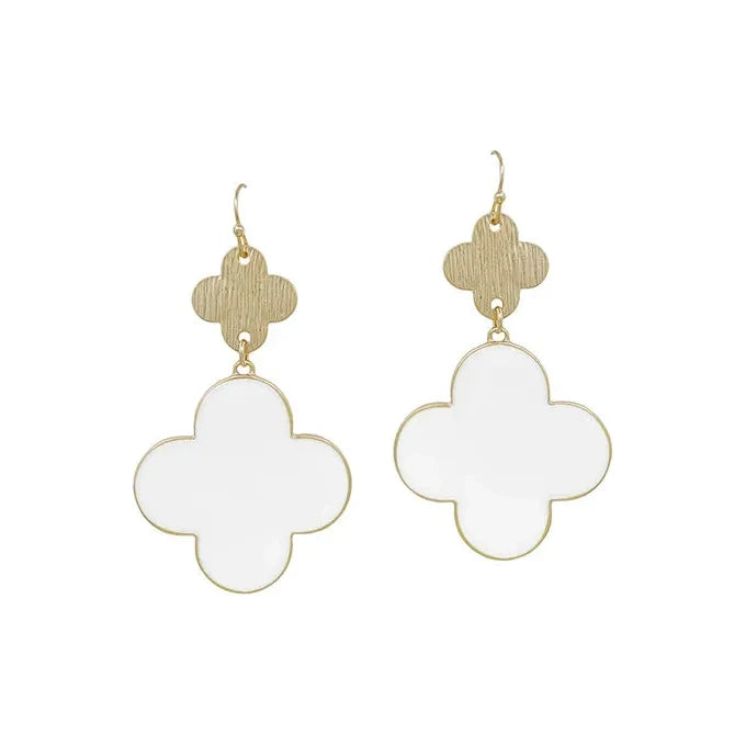 Clover Metal & Epoxy Earrings - White/Gold