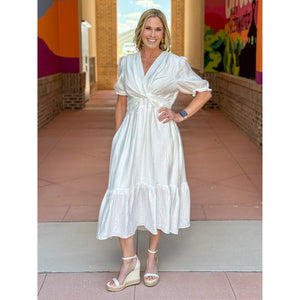 Arabella Twist Front Midi Dress - White
