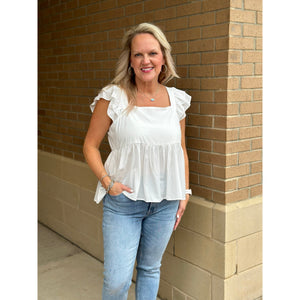 Millicent Ruffle Square Neck Blouse - Ivory - FINAL SALE