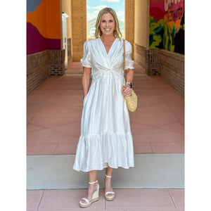 Arabella Twist Front Midi Dress - White