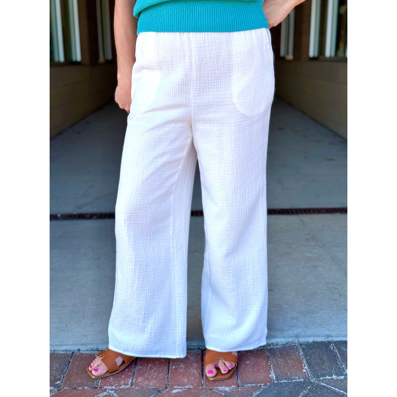 Piper Smocked Waist Wide Leg Pant - White