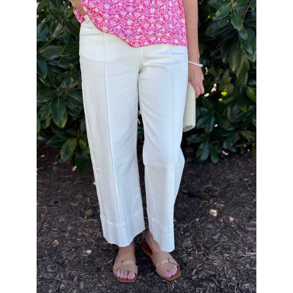 Cassie Wide Leg Ankle Length Pants - Off White