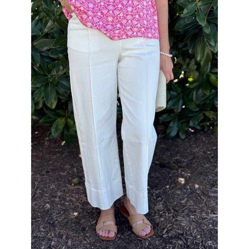 Cassie Wide Leg Ankle Length Pants - Off White