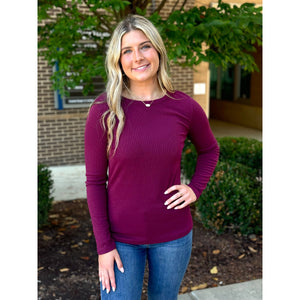 Parker Crew Neck Basic Ribbed Top - Wine