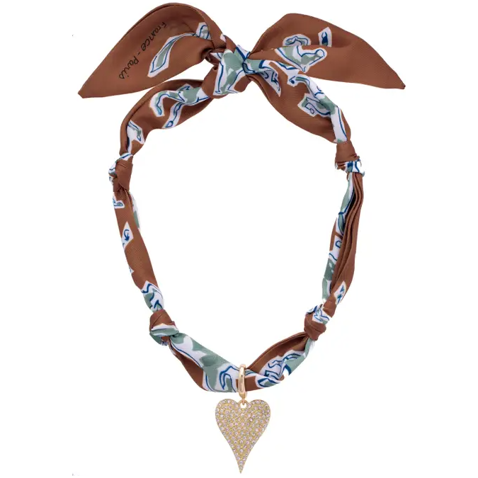 Winnie Pave Heart Scarf Necklace - Brown