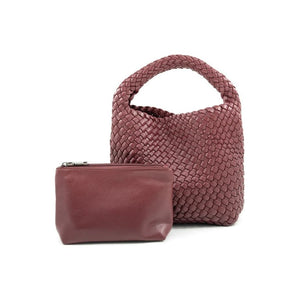 Woven Mini Hobo Bag - Burgundy