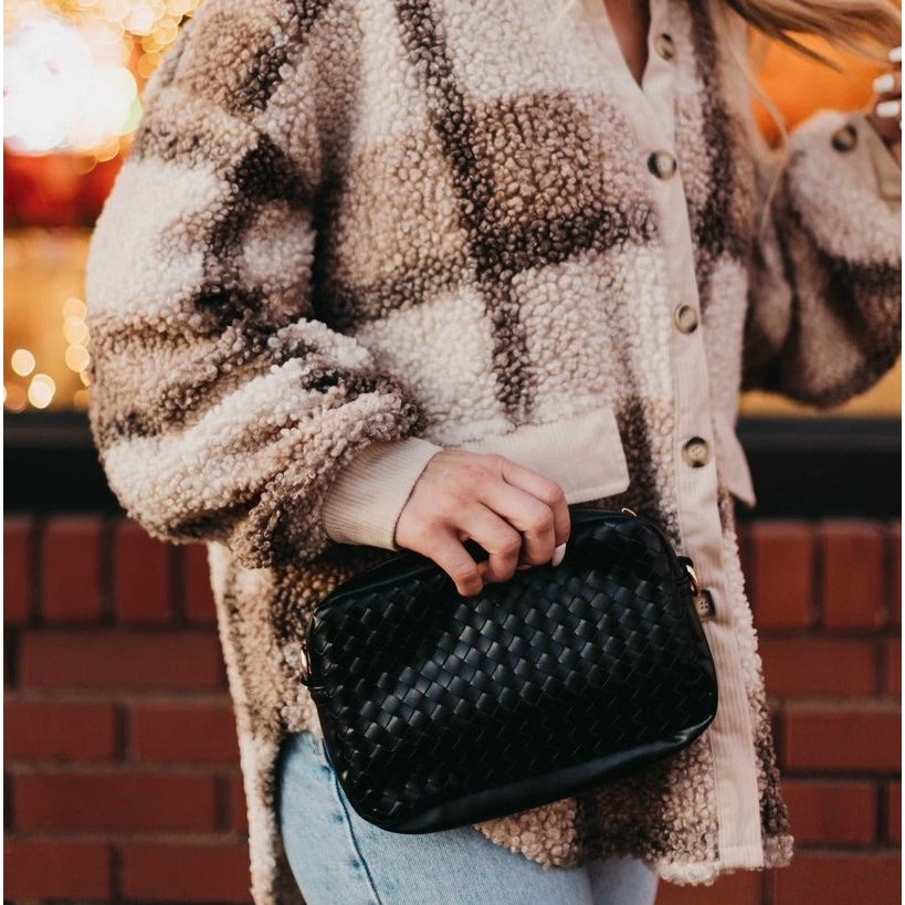 Woven Willow Camera Crossbody Bag - Black