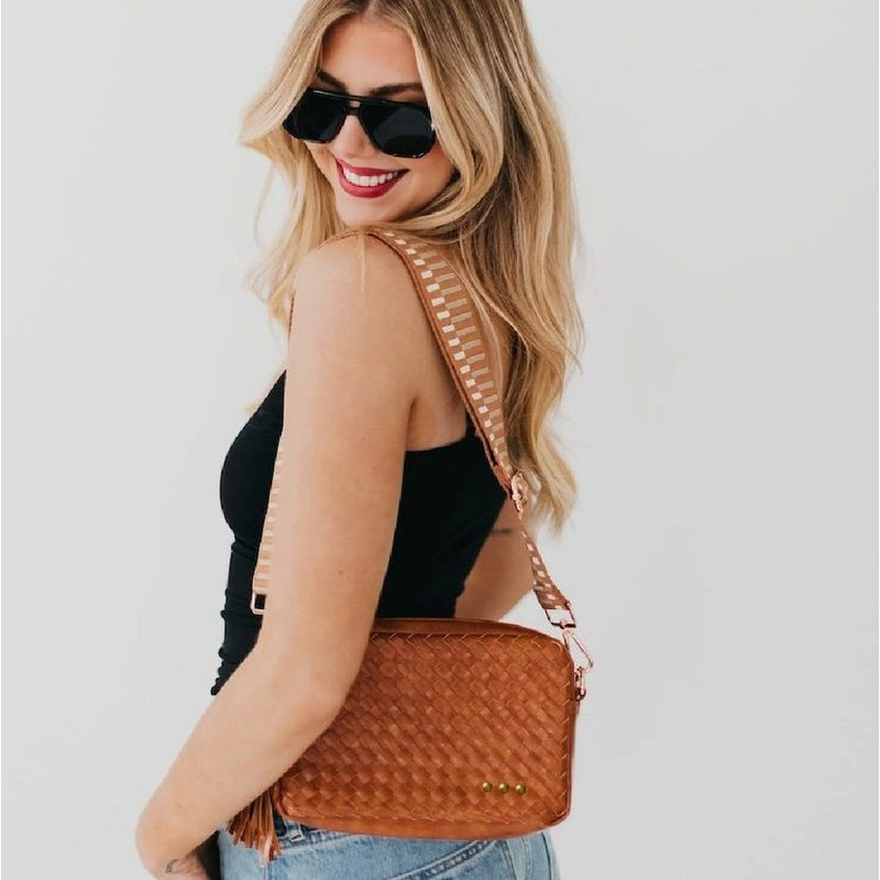 Woven Willow Camera Crossbody Bag - Brown