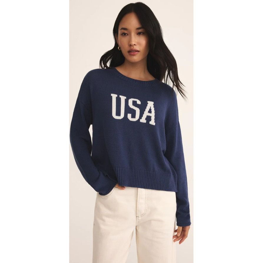Z Supply Sienna USA Sweater - Yacht Blue