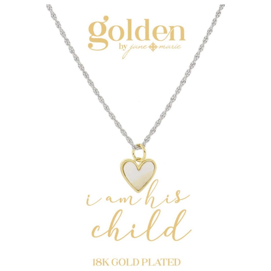 18K Gold Plated Shell Inlay Heart with White Gold Rope Chain Necklace