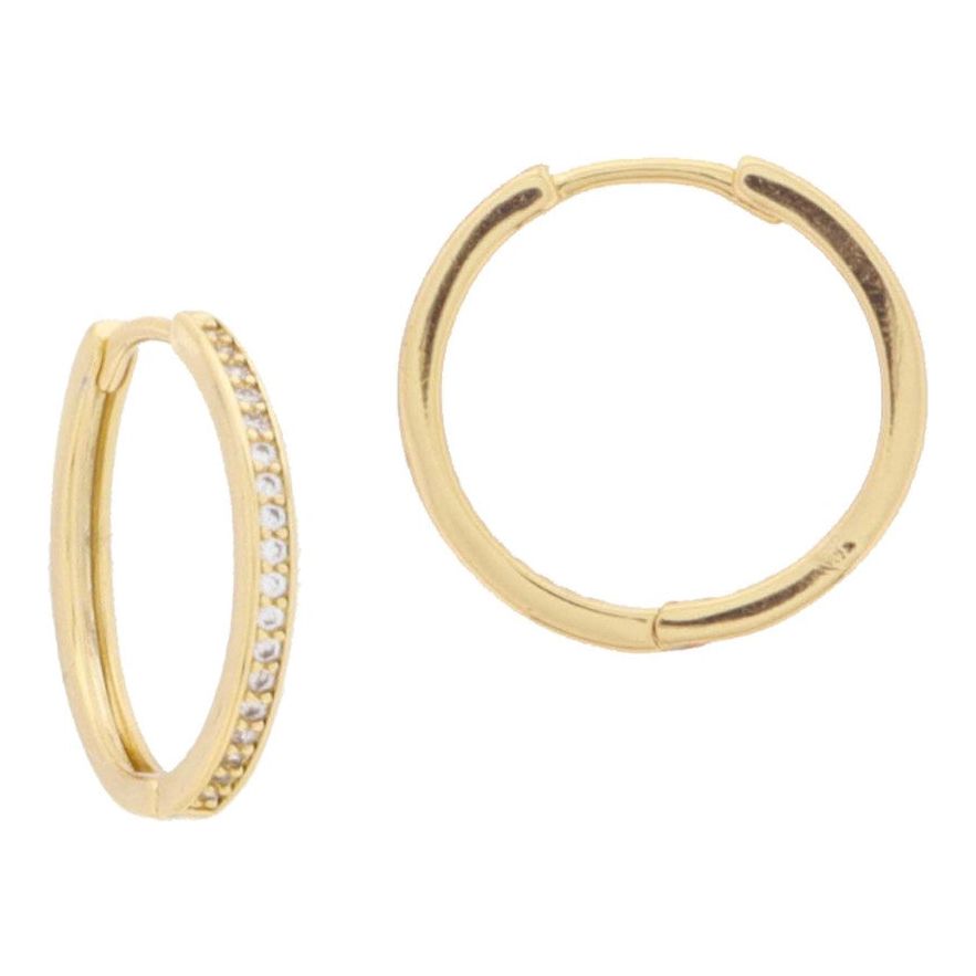 18K Gold Plated Thin Mini Pave Crystal Huggie Earrings