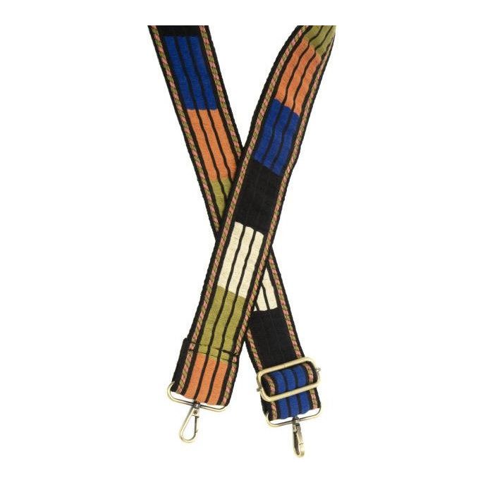2.0" Striped Colorblock Embroidered Guitar Strap - Brown Multi
