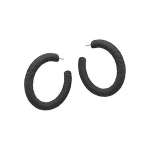 2 inch Thread Wrapping Round Hoop Earrings -Black
