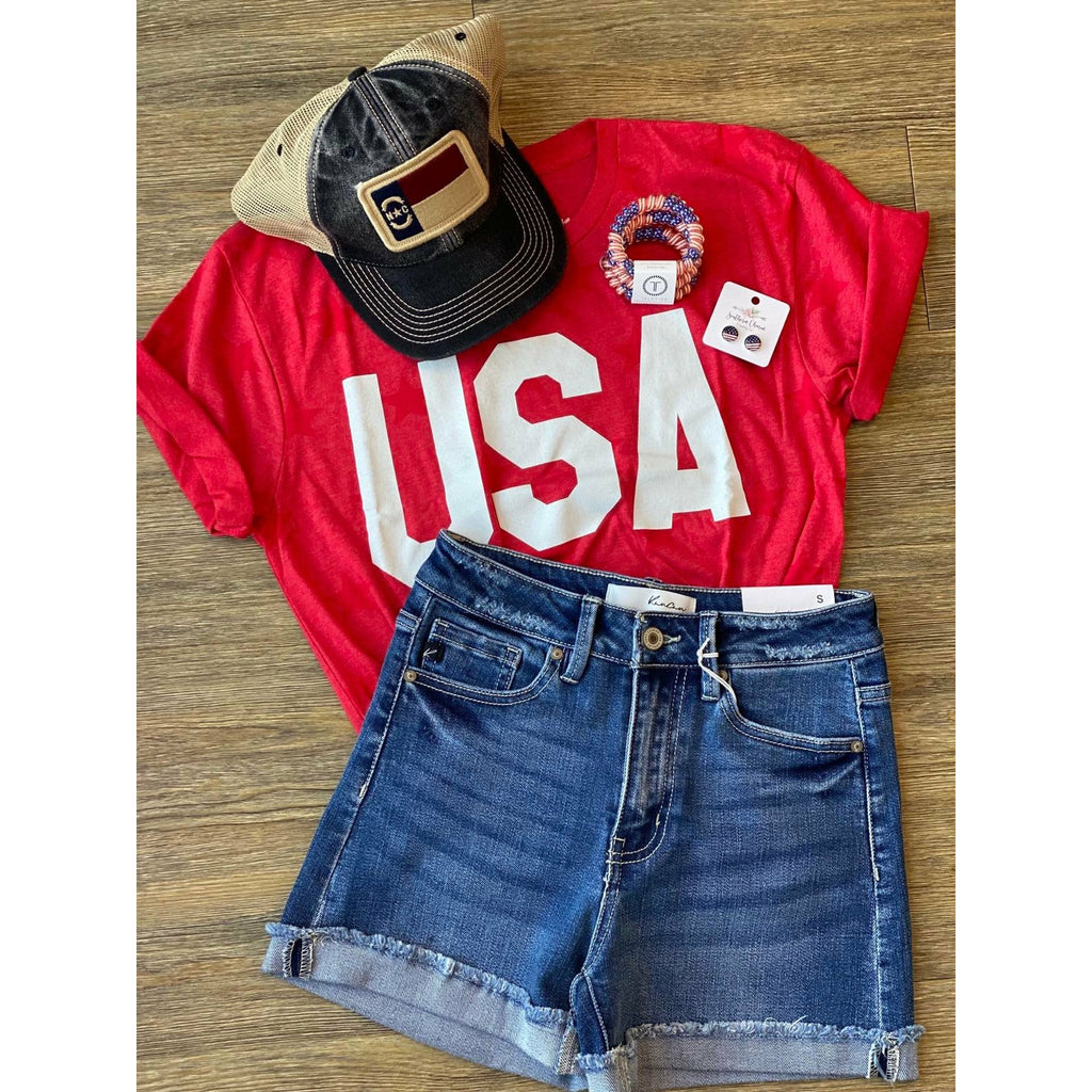 USA Star Graphic Tee - Red - FINAL SALE