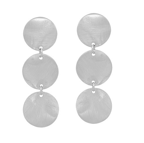 Round Satin 3 Drop Earrings - Silver