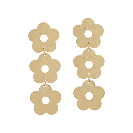 Satin Flower Post 3 Drops Earrings - Gold