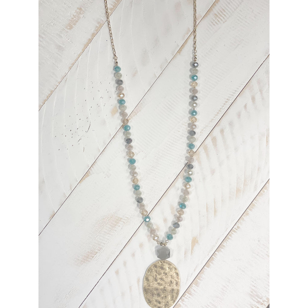 Oval Hammered Metal Necklace - Light Multi