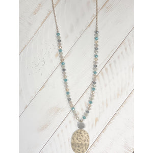 Oval Hammered Metal Necklace - Light Multi