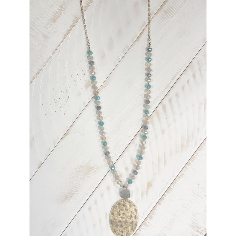 Oval Hammered Metal Necklace - Light Multi