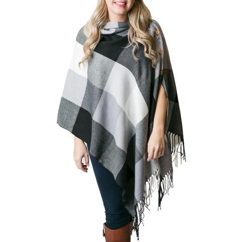 3-in-1 Plaid Wrap - Black and White Check