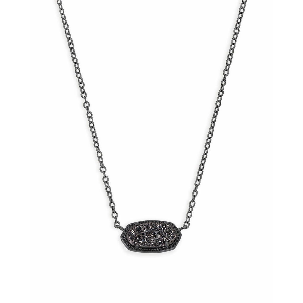 KENDRA SCOTT ELISA SHORT PENDANT NECKLACE GUNMETAL BLACK DRUSY