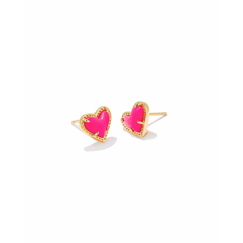 KENDRA SCOTT ARI HEART STUD EARRINGS GOLD NEON PINK