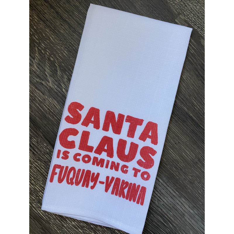 Santa Claus is Coming to Fuquay-Varina Tea Towel