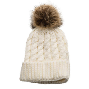 Emma Pom-Pom Knitted Hat - Cream