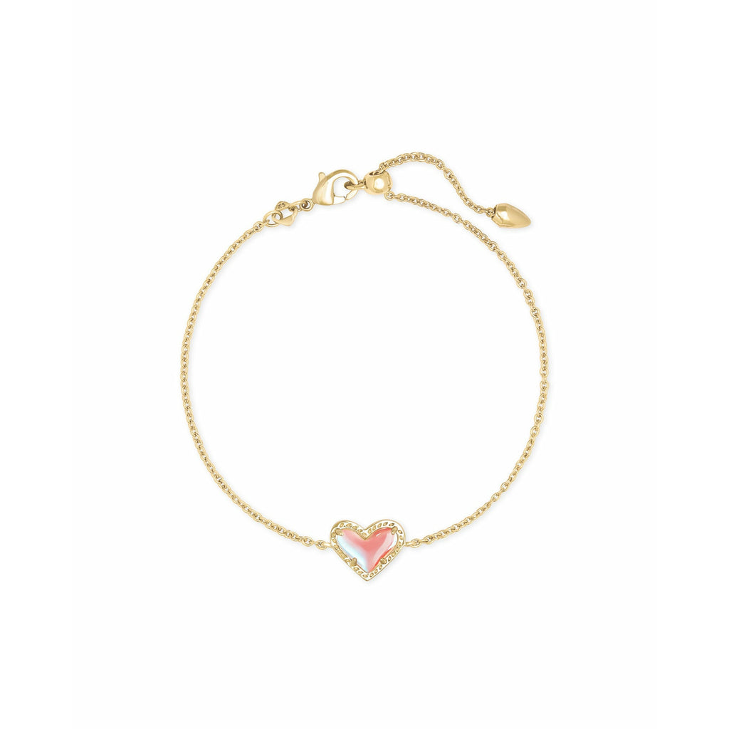 KENDRA SCOTT ARI HEART DELICATE CHAIN BRACELET GOLD DICHROIC GLASS