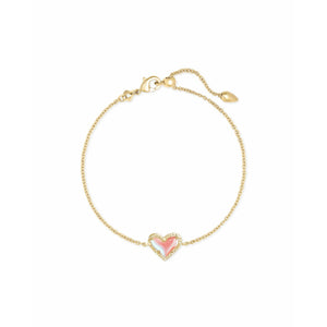 KENDRA SCOTT ARI HEART DELICATE CHAIN BRACELET GOLD DICHROIC GLASS