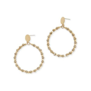 Beaded Hoop Post Earrings - Natural/Gold