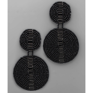 Double Disc Bugle & Seed Earrings - Black